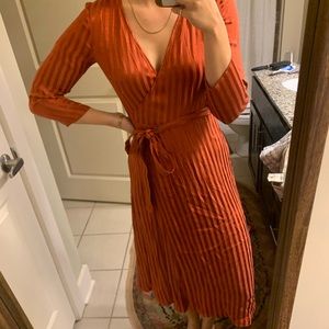 MADEWELL burnt orange Satin Robe Wrapdress XS NWT
